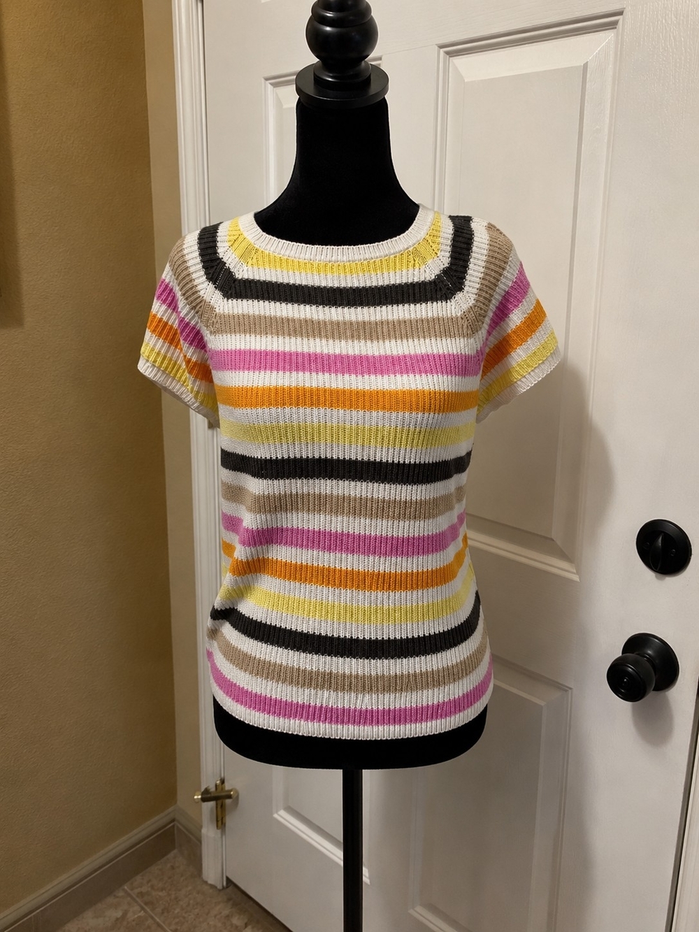 LOFT Multicolor Striped Open Knit Short Sleeve Sweater Top S